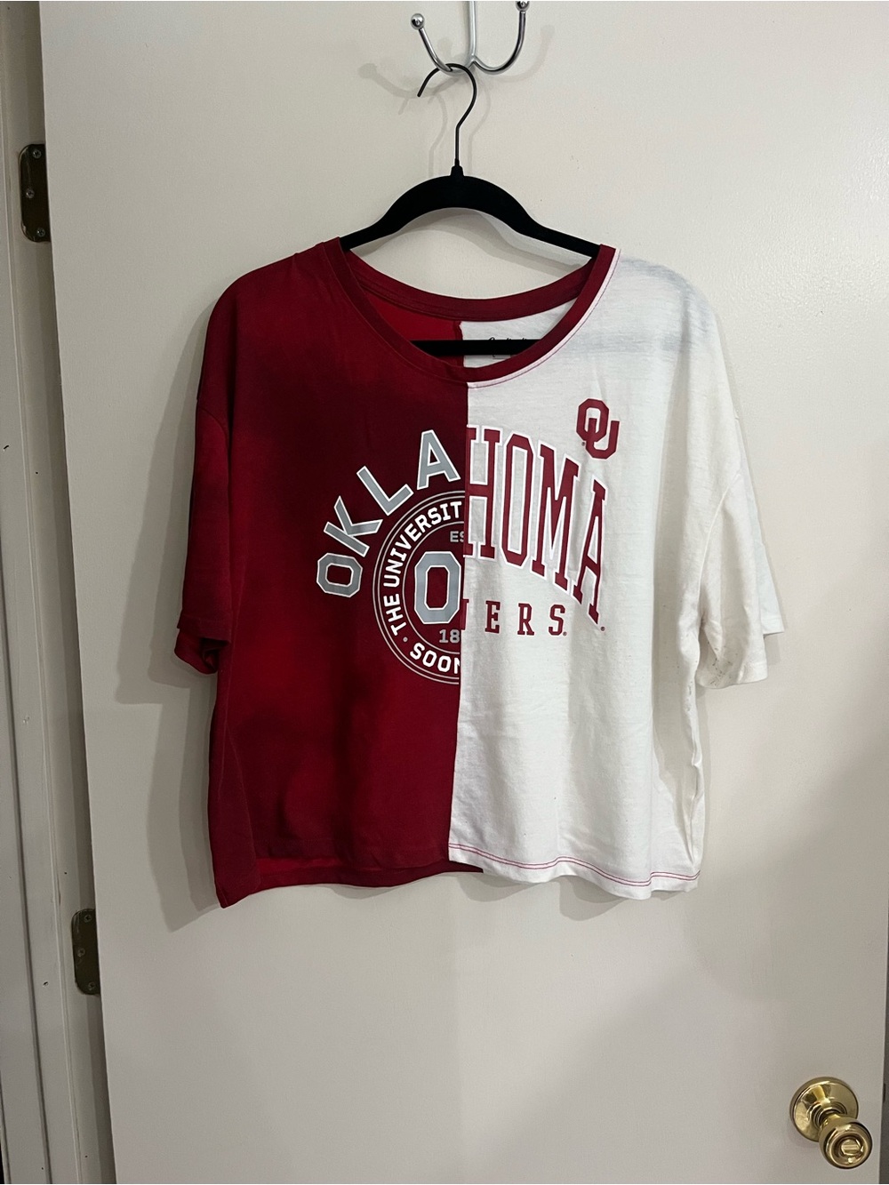 Oklahoma Split-Color Short Sleeve Tee - Crimson/White